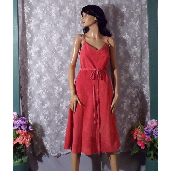 Vintage 90s Dress 1990s Orange Rust Suede Boho Retro Hipster Spiegel Size Medium - Picture 3 of 9